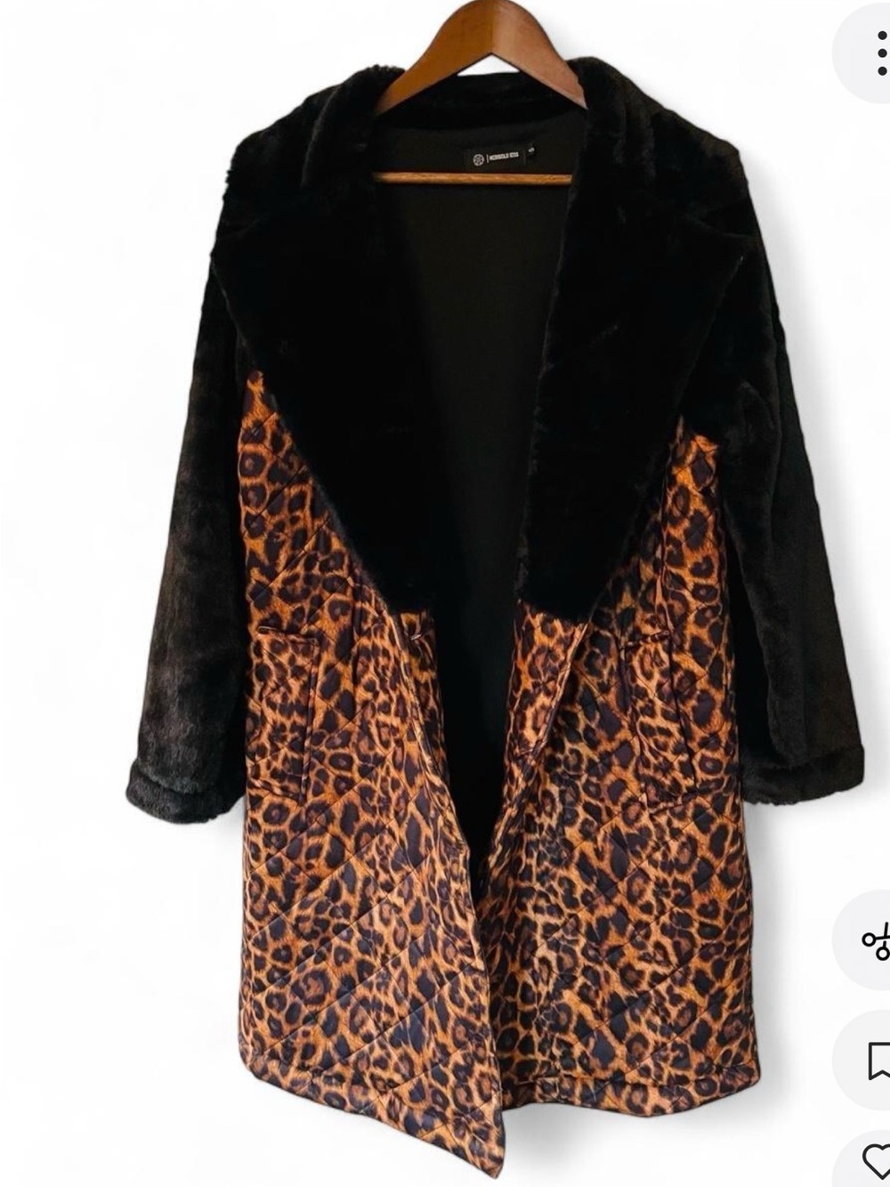 Faux Fur Trim Leopard Print Coat - Black & Brown